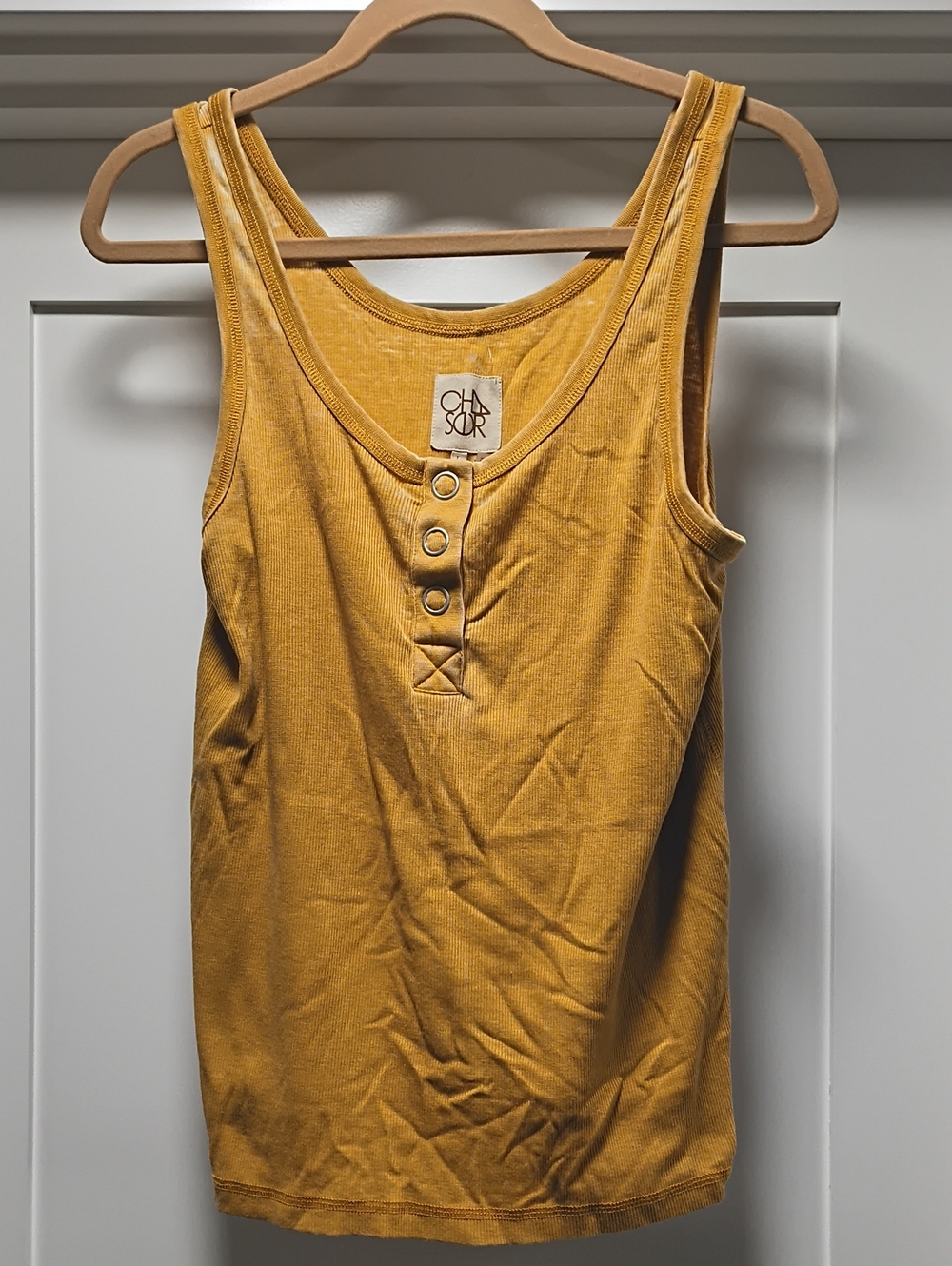 Chaser Mustard Ribbed Henley Tank Top
